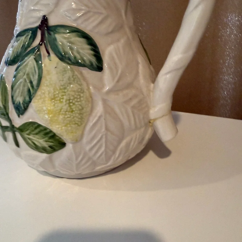 Vintage JF Portugal Ceramic Fruit Pitcher‎ 950 Embossed Hand Painted 3D Design
